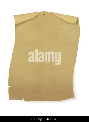 Old paper sheet on the wall. Vector illustration. Stock Vector