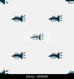 trumpet, brass instrument icon sign. Seamless pattern with geometric texture. Vector Stock Vector