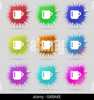cup coffee or tea icon sign. A set of nine original needle buttons. Vector Stock Vector