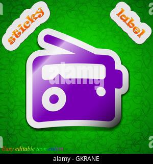 Retro Radio icon sign. Symbol chic colored sticky label on green background. Vector Stock Vector