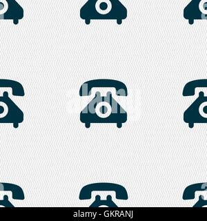 retro telephone handset  icon sign. Seamless pattern with geometric texture. Vector Stock Vector