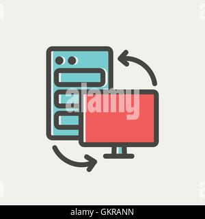 Personal computer set. CPU Central processing unit thin line icon Stock Vector