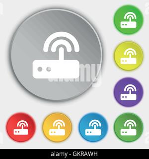Wi fi router icon sign. Symbol on five flat buttons. Vector Stock Vector