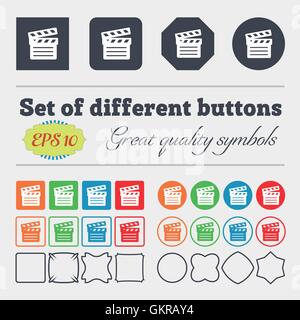 Cinema Clapper icon sign. Big set of colorful, diverse, high-quality buttons. Vector Stock Vector