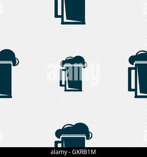 glass of beer icon sign. Seamless pattern with geometric texture. Vector Stock Vector