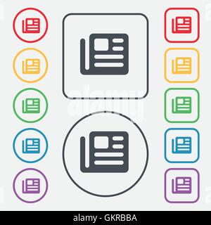 book, newspaper icon sign. symbol on the Round and square buttons with frame. Vector Stock Vector