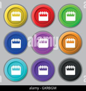 Notepad, calendar icon sign. symbol on nine round colourful buttons. Vector Stock Vector