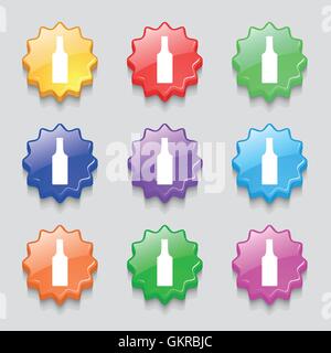 bottle icon sign. symbol on nine wavy colourful buttons. Vector Stock Vector
