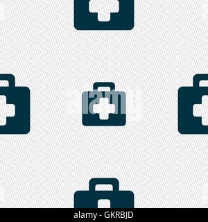 first aid kit icon sign. Seamless pattern with geometric texture. Vector Stock Vector