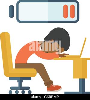 Employee fall asleep at his desk. Stock Vector