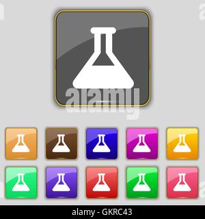 Conical Flask icon sign. Set with eleven colored buttons for your site. Vector Stock Vector