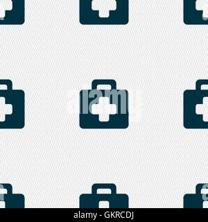 first aid kit icon sign. Seamless pattern with geometric texture. Vector Stock Vector