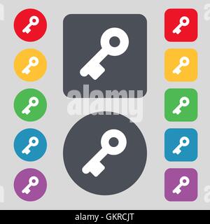 Key icon sign. A set of 12 colored buttons. Flat design. Vector Stock Vector