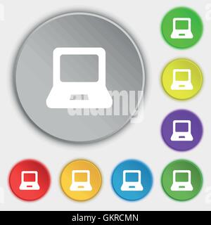 Laptop icon sign. Symbol on five flat buttons. Vector Stock Vector