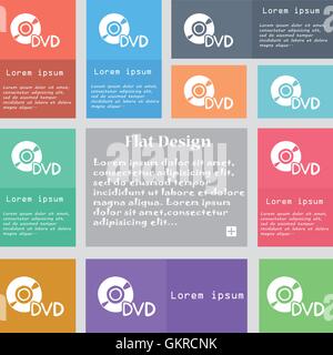 dvd icon sign. Set of multicolored buttons with space for text. Vector Stock Vector