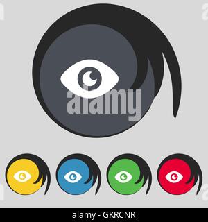 Eye, Publish content icon sign. Symbol on five colored buttons. Vector Stock Vector