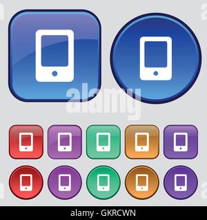 Tablet icon sign. A set of twelve vintage buttons for your design. Vector Stock Vector