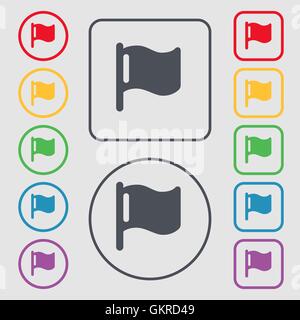 flag icon sign. symbol on the Round and square buttons with frame. Vector Stock Vector