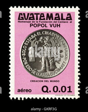 Postage stamp from Guatemala depicting coin with the creation of the World. Stock Photo