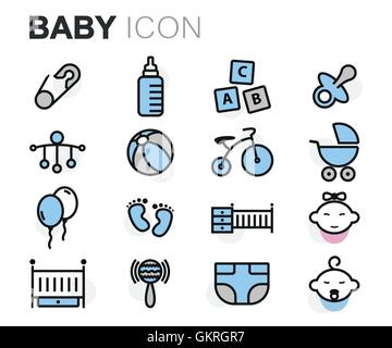 Vector flat line baby icons set on white background Stock Vector