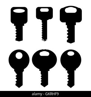 Keys Silhouettes Icons Set Isolated on White Background Stock Vector