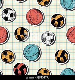 Seamless pattern with hand drawn different sport balls Stock Vector