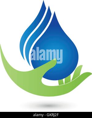 three drops and hand logo,water,hand Stock Vector