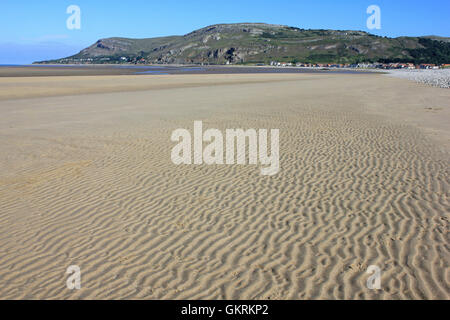 Sand Ripples On West Shore Beach, Llandudno, Conwy, Wales. Great Orme Headland In Distance