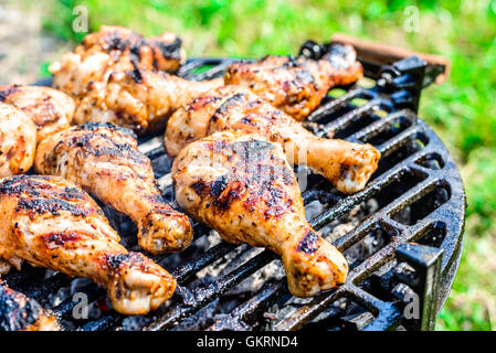 Barbecue grill with various kinds of meat, close-up. Stock Photo