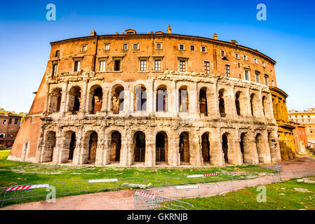 Rome, Italy. Morning  view to the Theatre of Marcellus (Italian: Teatro di Marcello) built in early Roman Republic. Stock Photo