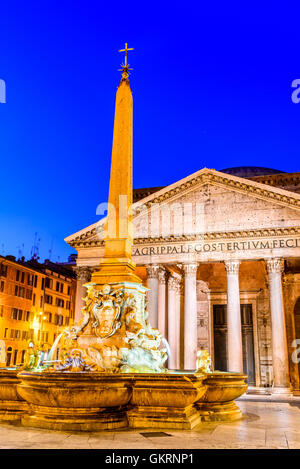 Rome, Italy. Pantheon, ancient architecture of Roman Empire, twilight view, Italian culture heritage. Stock Photo