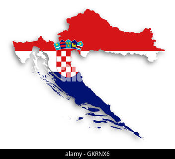 Map of Croatia filled with flag Stock Photo