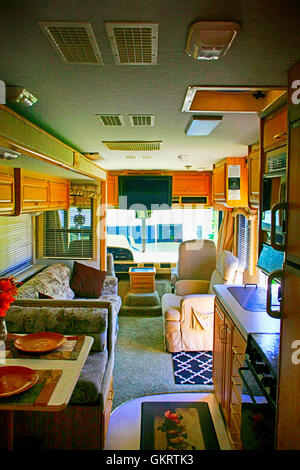 Interior view facing forward in a 32ft class A motorhome in Florida ...