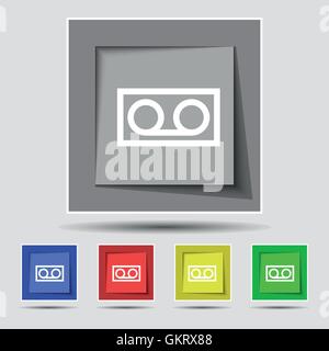 audio cassette icon sign on original five colored buttons. Vector Stock Vector