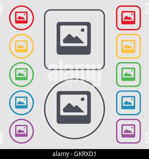 Photo frame template icon sign. symbol on the Round and square buttons with frame. Vector Stock Vector