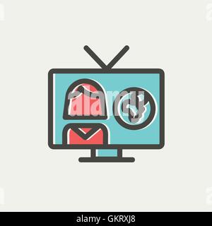 TV weather reporter thin line icon Stock Vector