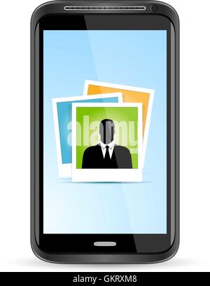 Touchscreen Smart Phone with Icon of Photo Application. Isolated Stock Vector