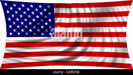 Flag of USA waving in wind isolated on white background. American national flag. Symbol of the United States. Patriotic US sign Stock Photo