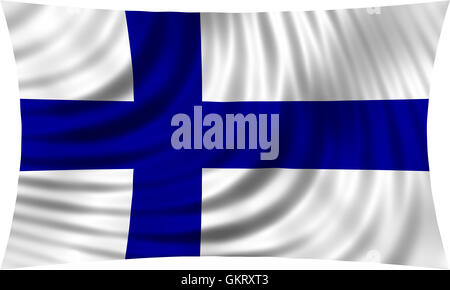Flag of Finland waving in wind isolated on white background. Finnish national flag. Patriotic symbolic design. 3d rendered illus Stock Photo