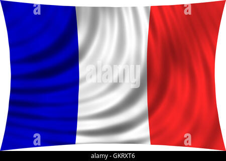 Flag of France waving in wind isolated on white background. French national flag. Patriotic symbolic design. 3d rendered Stock Photo