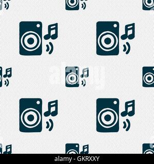 music column, disco, music, melody, speaker icon sign. Seamless pattern with geometric texture. Vector Stock Vector