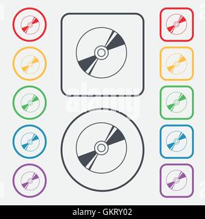 Cd, DVD, compact disk, blue ray icon sign. symbol on the Round and square buttons with frame. Vector Stock Vector