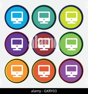 monitor icon sign. Nine multi colored round buttons. Vector Stock Vector