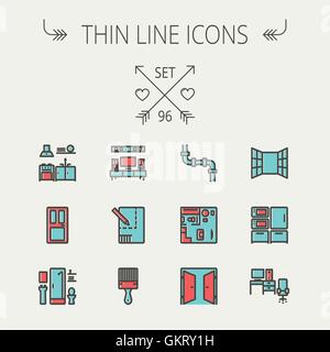 Construction thin line icon set Stock Vector