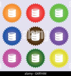 hard disk icon sign. A set of nine different colored labels. Vector Stock Vector