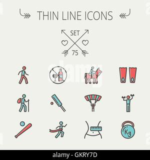 Sports thin line icon set Stock Vector