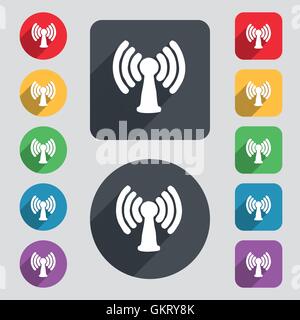 Wi-fi, internet icon sign. A set of 12 colored buttons and a long shadow. Flat design. Vector Stock Vector