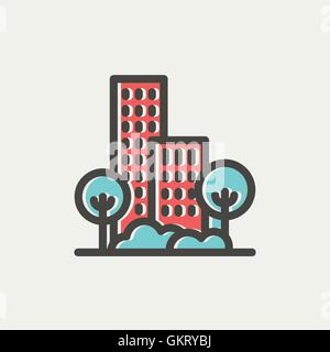 Building and trees thin line icon Stock Vector