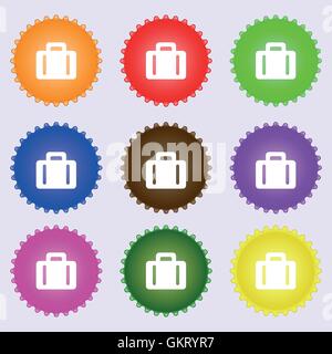suitcase icon sign. A set of nine different colored labels. Vector Stock Vector