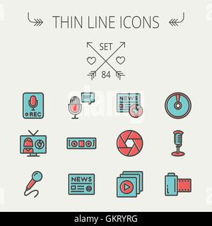 Multimedia thin line icon set Stock Vector